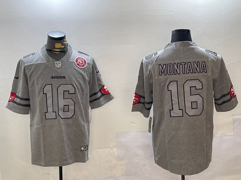 Men San Francisco 49ers #16 Montana Grey Throwback 2024 Nike Limited NFL Jersey style 12303->san francisco 49ers->NFL Jersey
